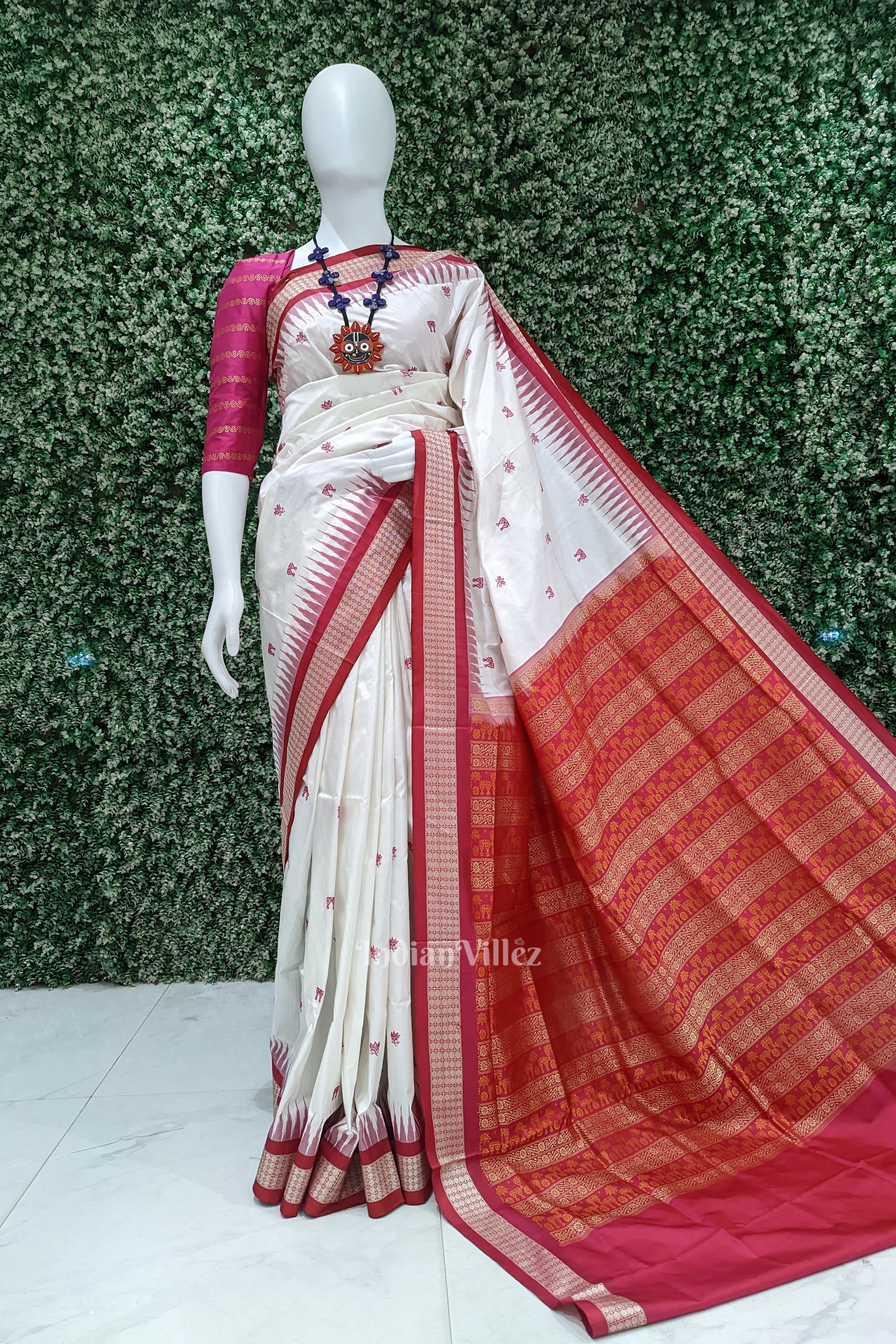 White Rani Laxmi Pada Bomkai Pure Sambalpuri Silk Saree