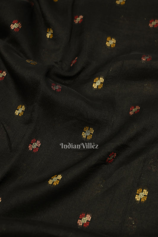 Black Tussar Banarasi Silk Saree with Tassels 