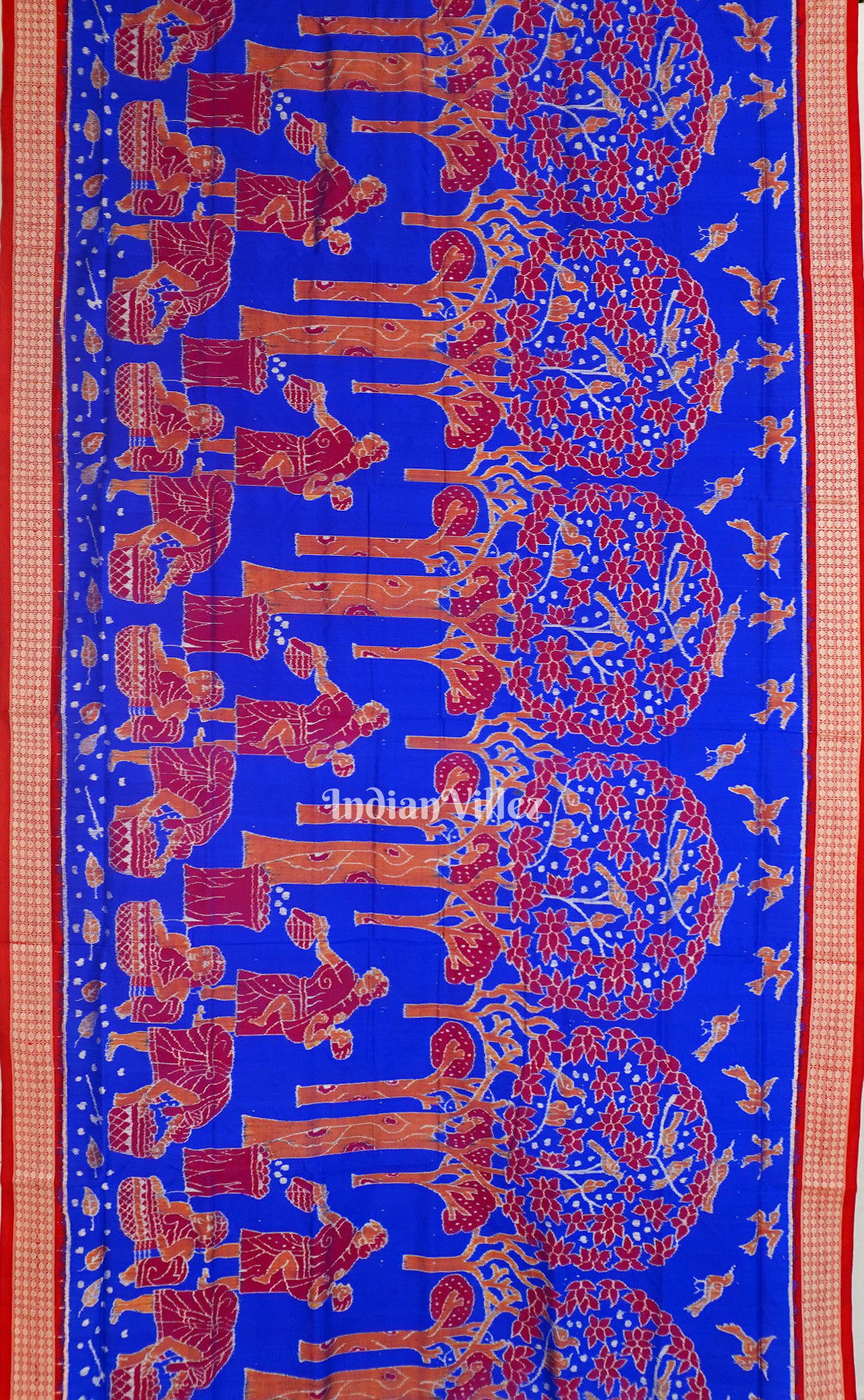 Red Blue Exclusive Sambalpuri Silk Saree