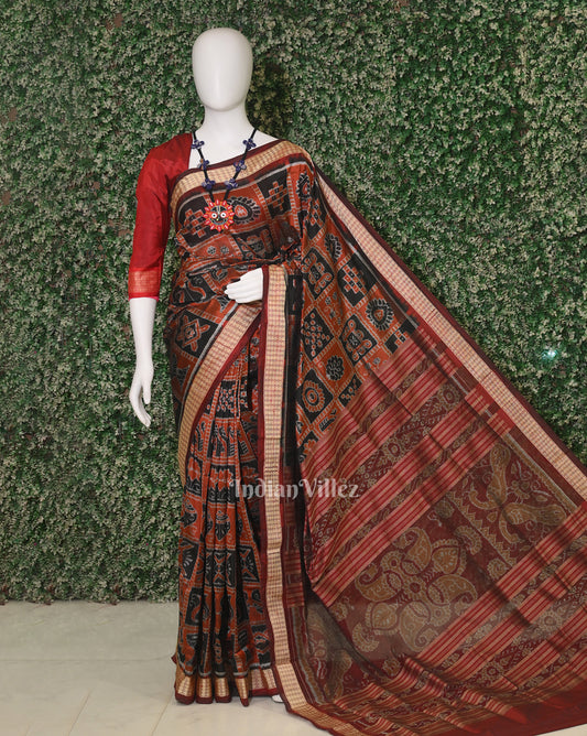 Coffee Brown Nabakothi Odisha Ikat Sambalpuri Silk Saree