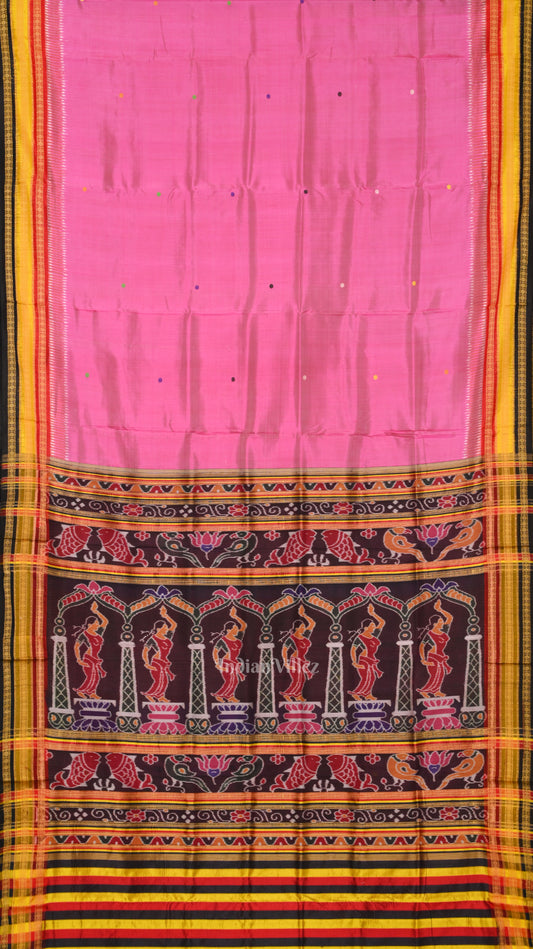 Pink Kathiphera Odisha Ikat Khandua Silk Saree with Nartaki Pallu