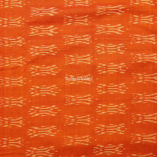 Orange Handwoven Pochampally Ikat Cotton Fabric