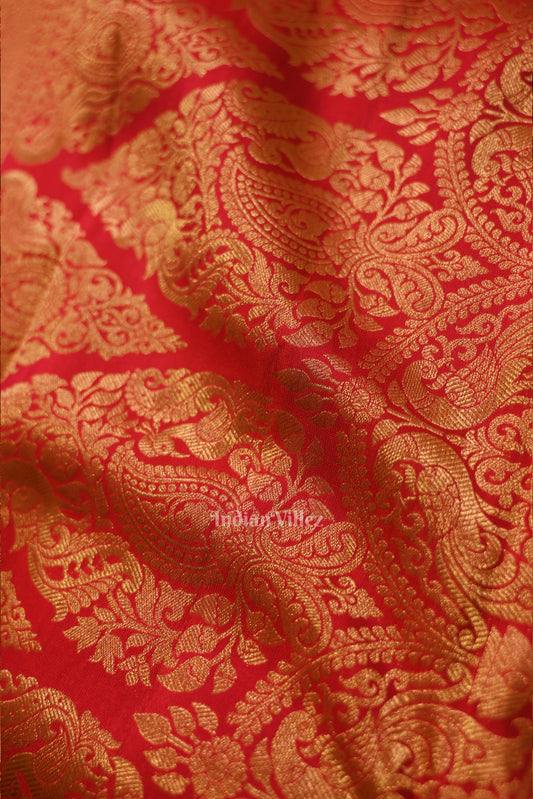 Bridal Red pure Kanjivaram Silk Saree with  Zari Brocade 