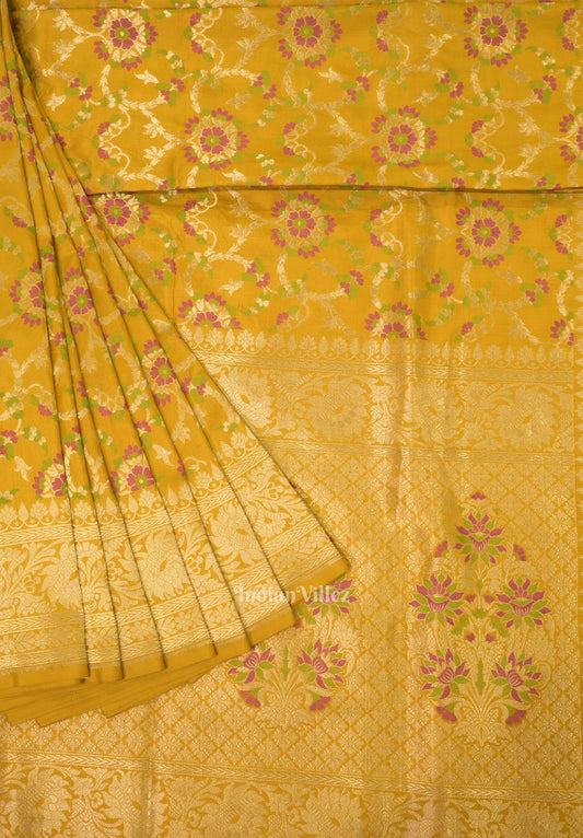 Yellow Designer Meenakari Banarasi Katan Silk Saree