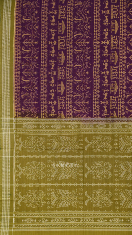 Purple Mehendi Tribal Theme Odisha Sambalpuri Pure Cotton Saree 