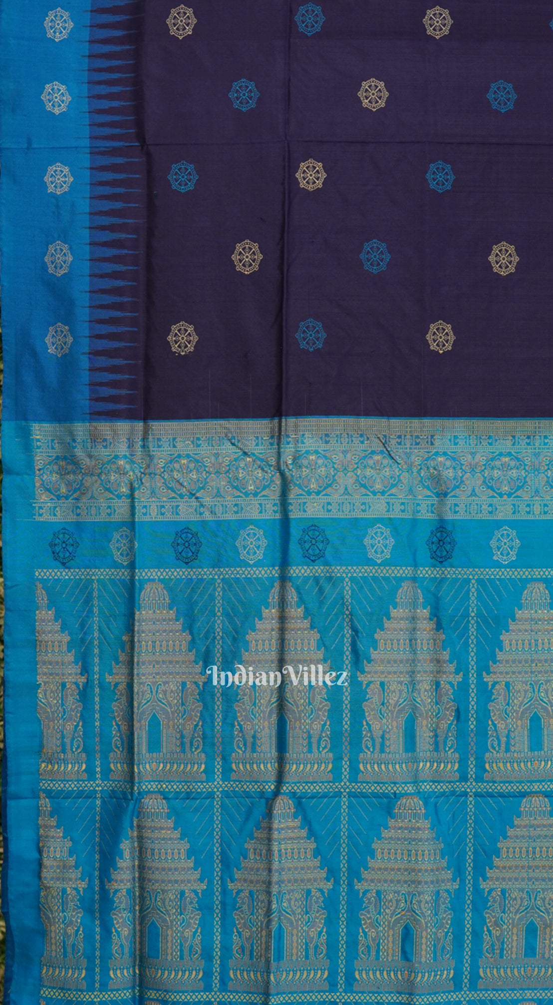 Navy Blue Konark Chakra Sambalpuri Bomkai Silk Saree