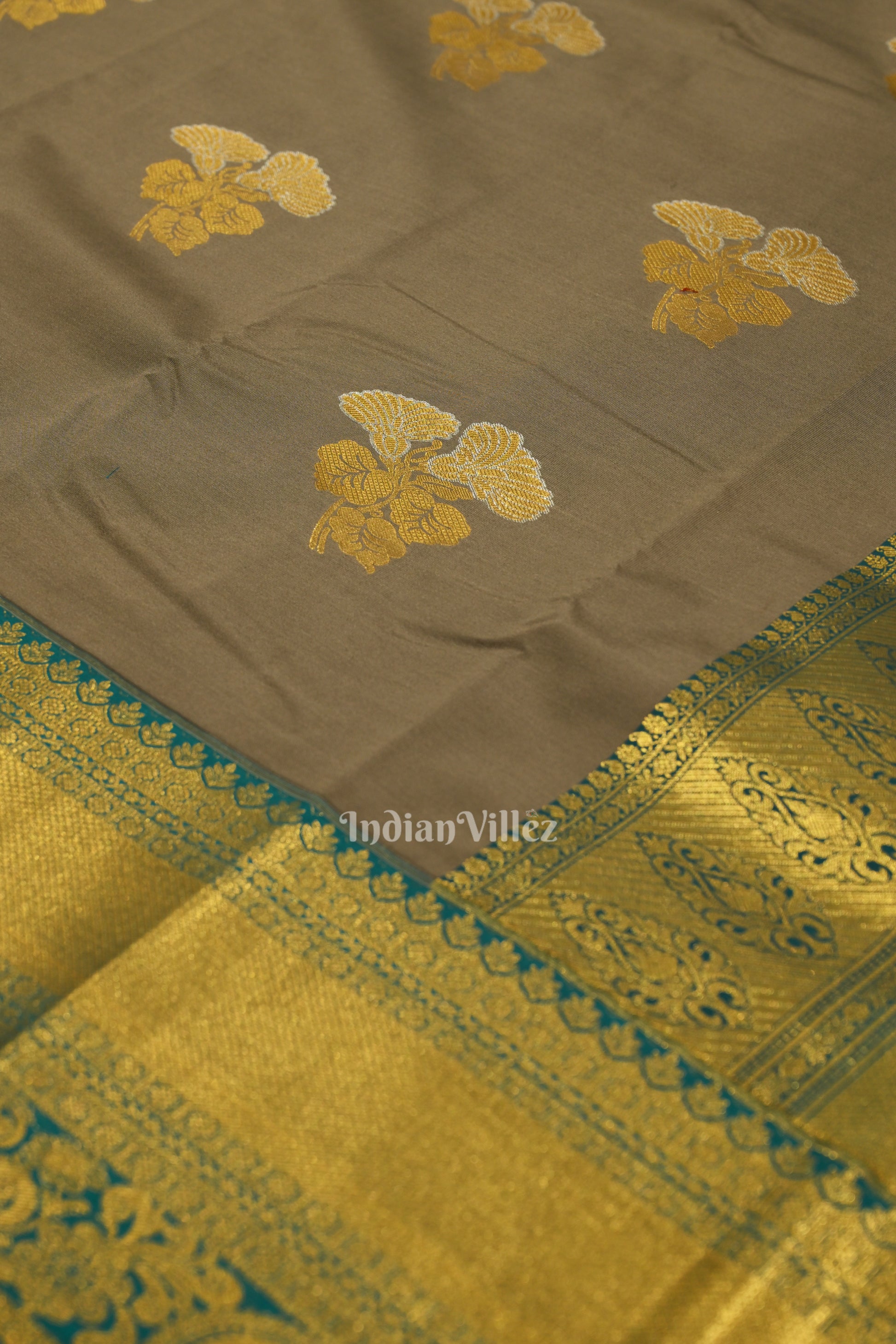 Dark Gray Pure  Brocade Kanjivaram Silk Saree 