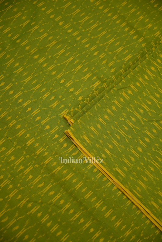 Green Handwoven Pochampally Ikat Cotton Fabric 
