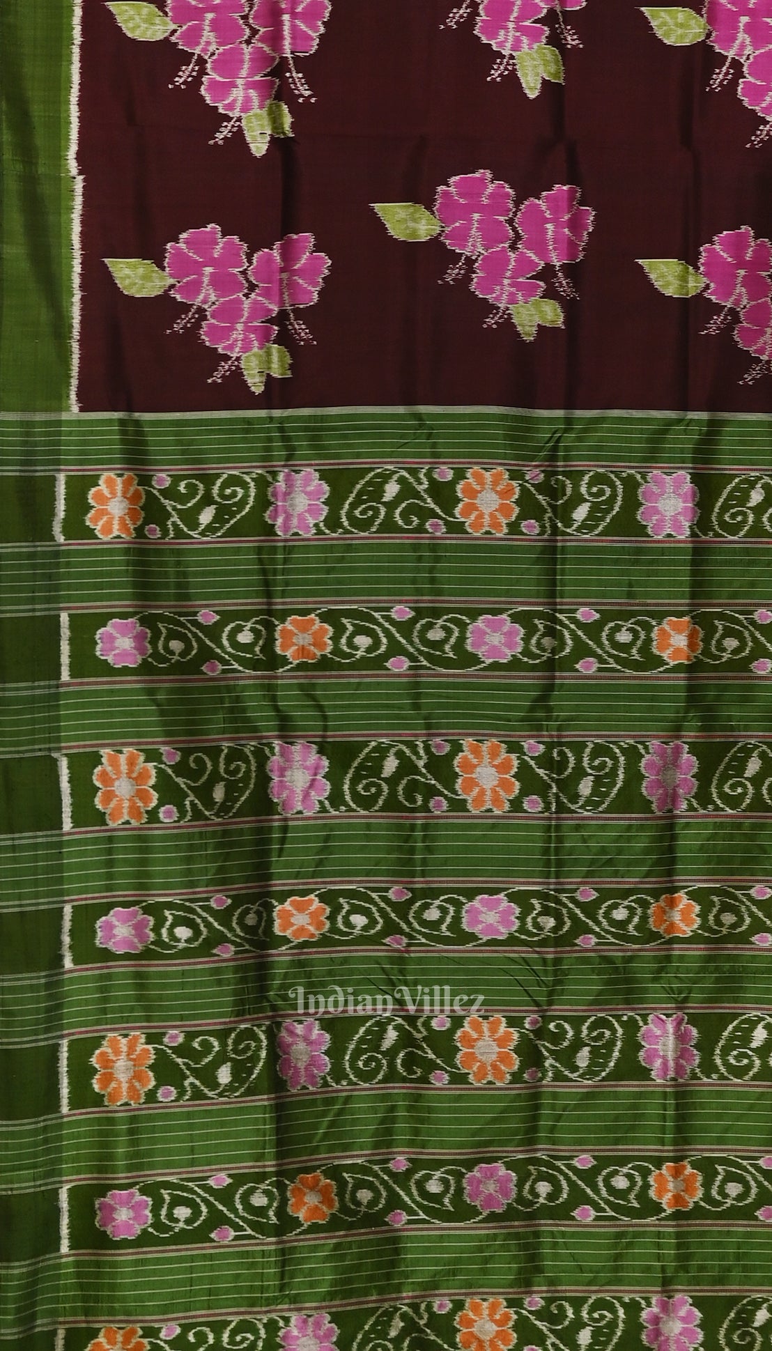 Coffee with Sea Green Floral Theme Odisha Ikat Contemporary Silk Saree 