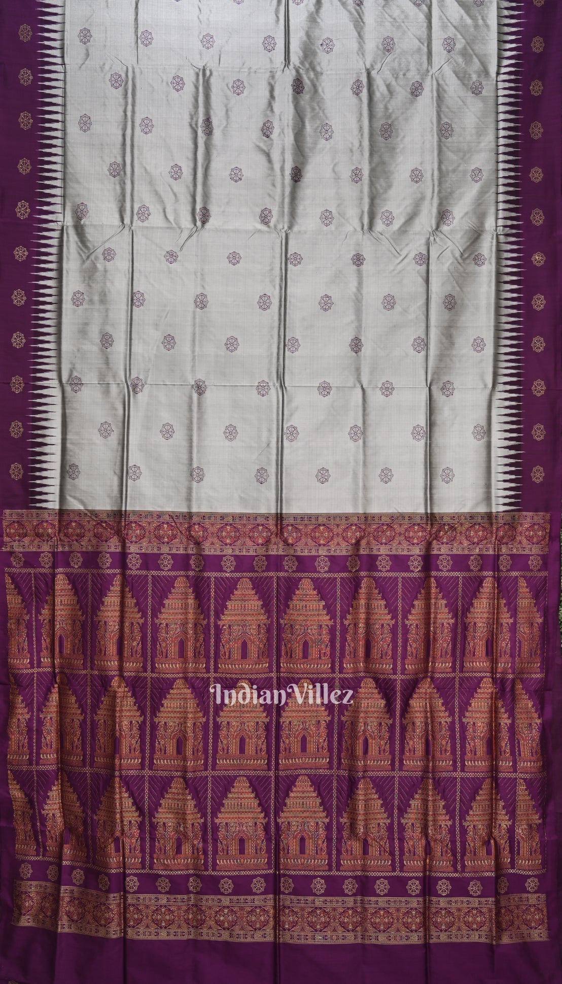 Silver Konark Chakra Theme Sambalpuri Bomkai Silk Saree