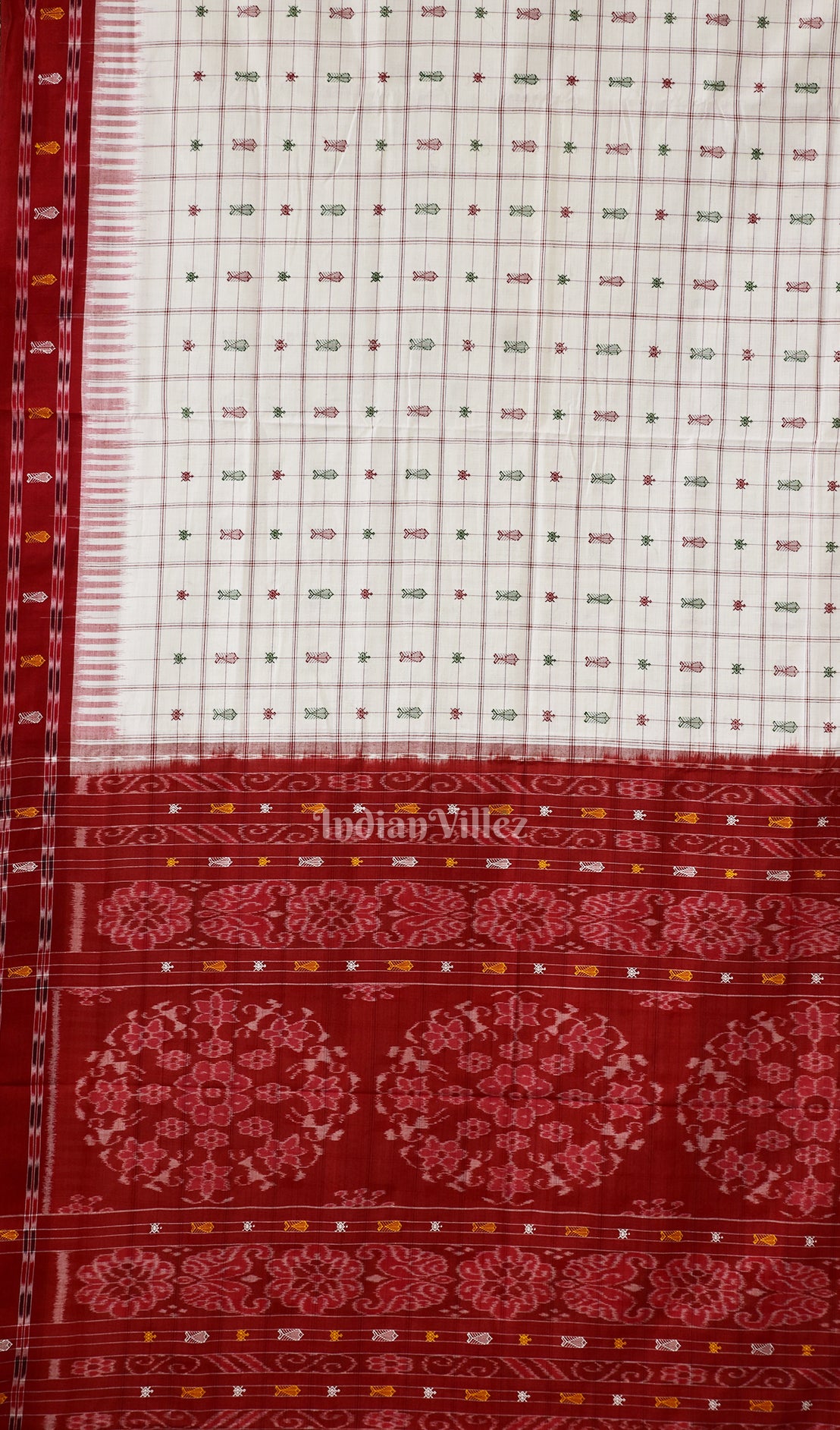 White Hazar Buti Odisha Ikat Sambalpuri Pure Cotton Saree