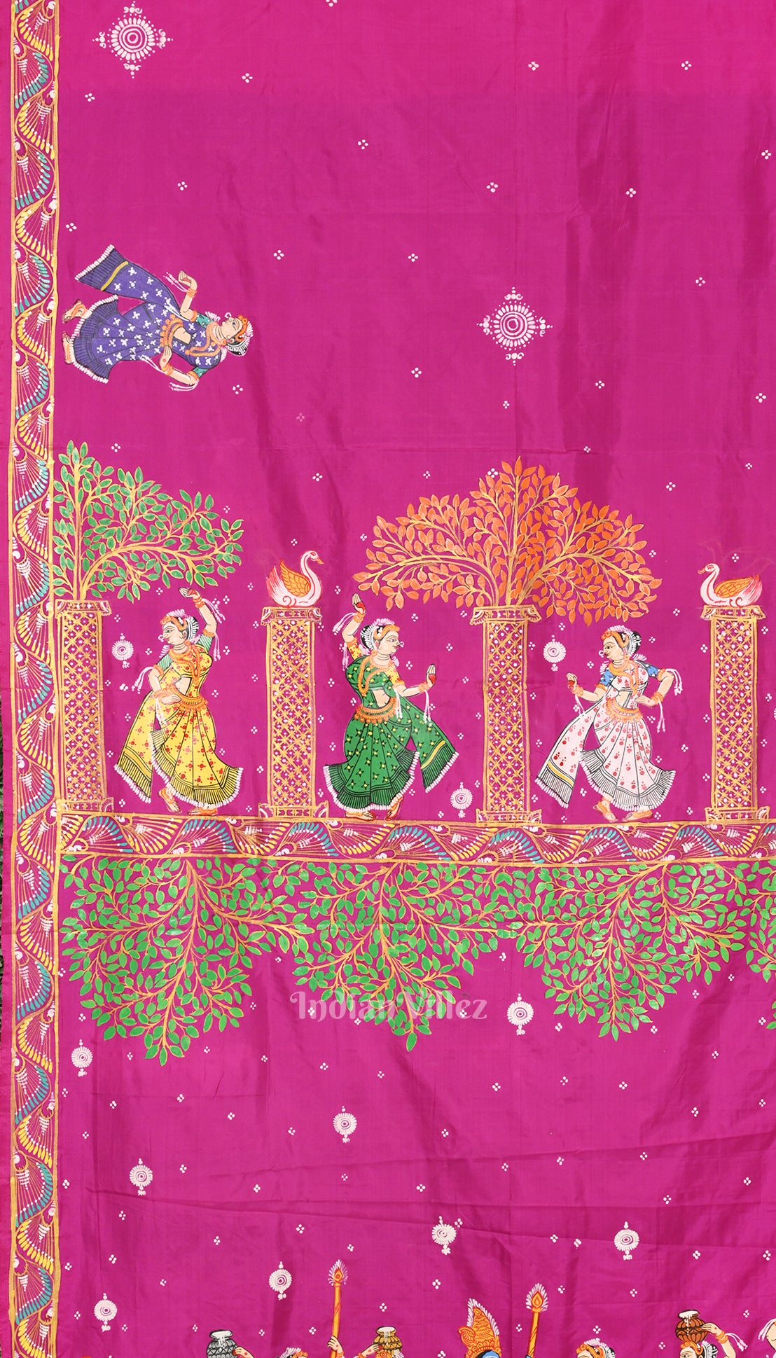 Rani Pink Boita Bandana Theme Hand-Painted Pattachitra Saree 