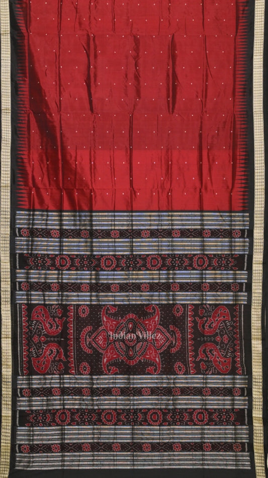 Maroon Black Buti Design Bomkai Sambalpuri Silk Saree 