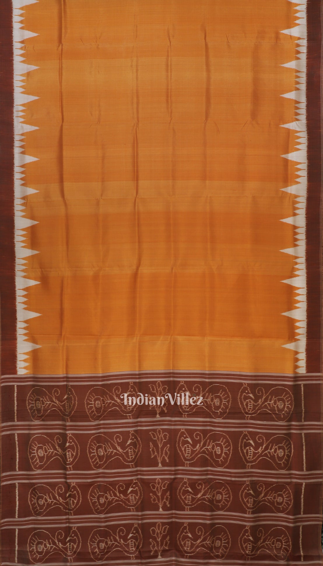 Yellow Orange Phoda Kumbha Theme Odisha Ikat Contemporary Silk Saree