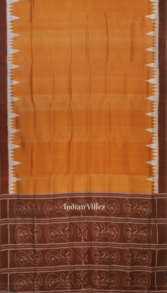 Yellow Orange Phoda Kumbha Theme Odisha Ikat Contemporary Silk Saree