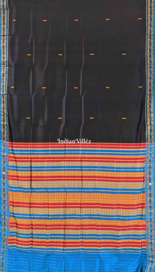 Black Fish Motif Odisha Ikat Bomkai Silk Saree