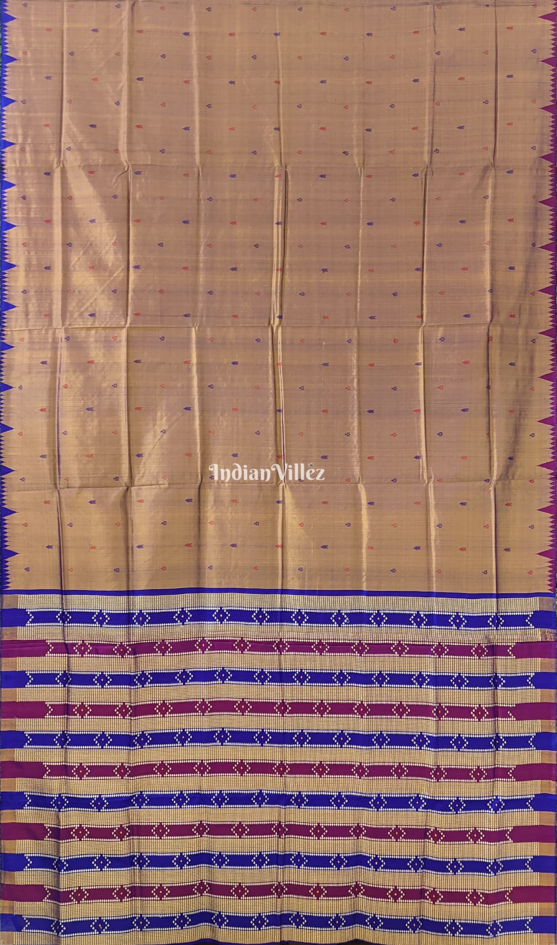 Blue-Brown Dual Tone Odisha Ikat Sambalpuri Silk Saree