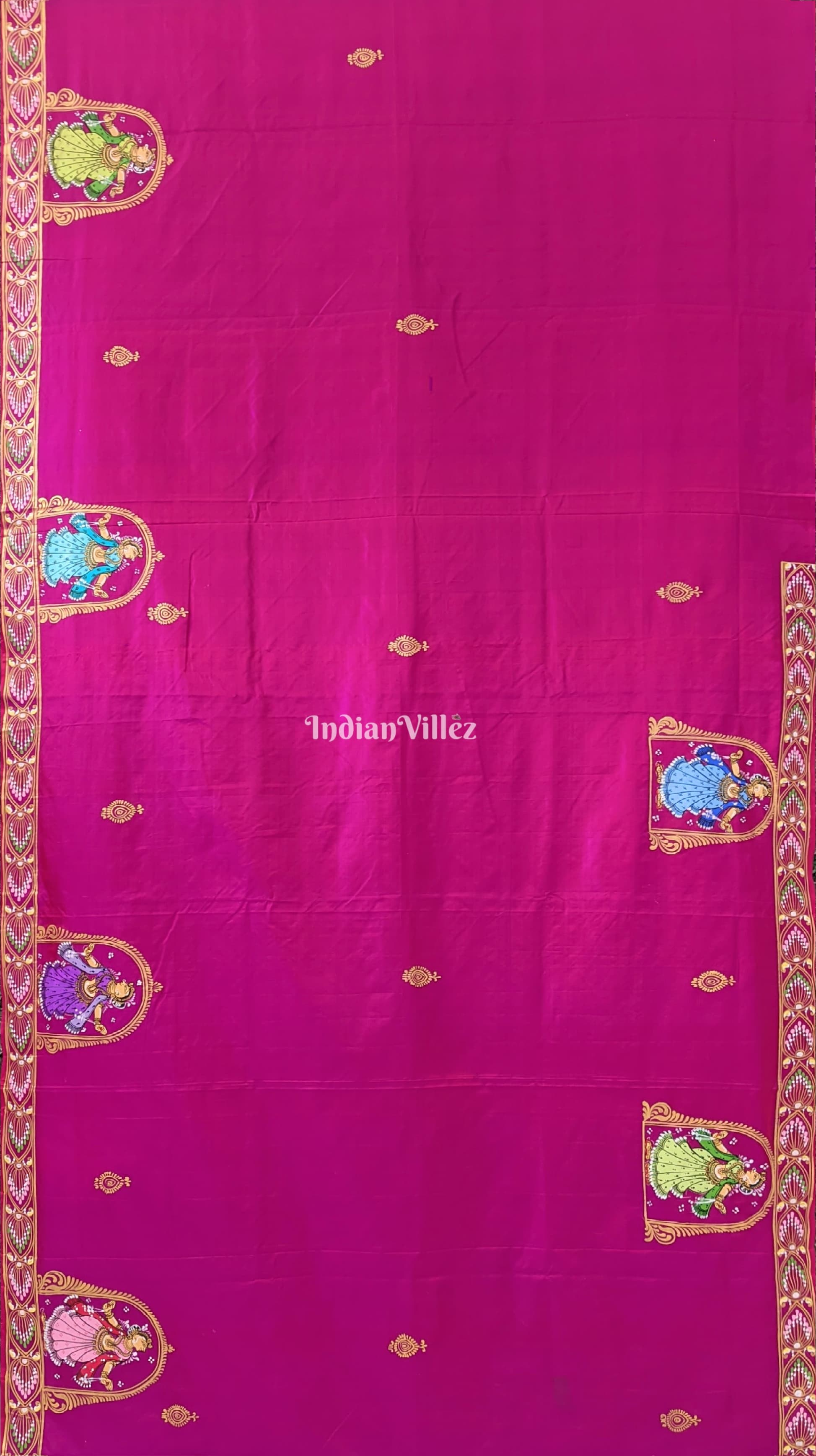 Magenta Nartaki Chandua Theme Pattachitra Silk Saree