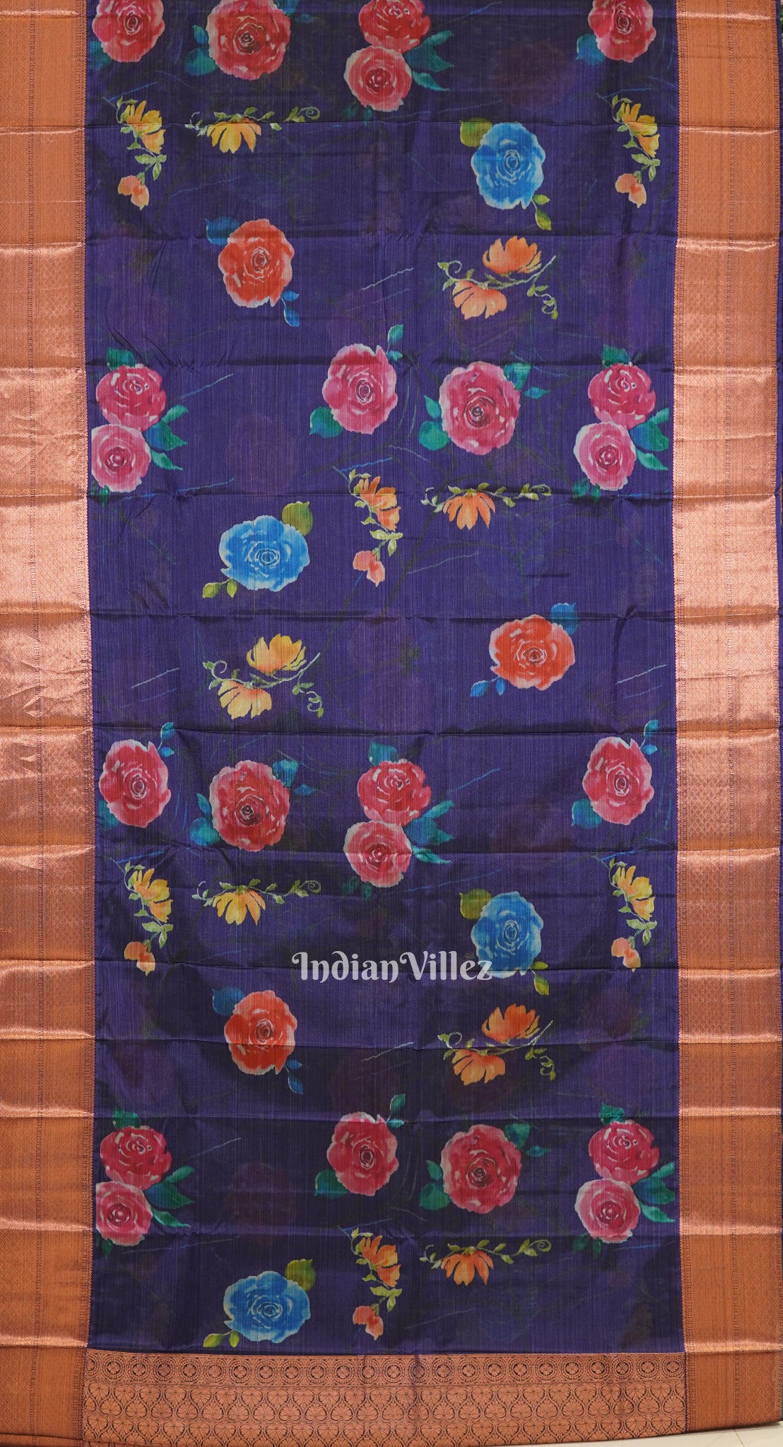 Blue Floral Digital Print Kanjivaram Silk Saree