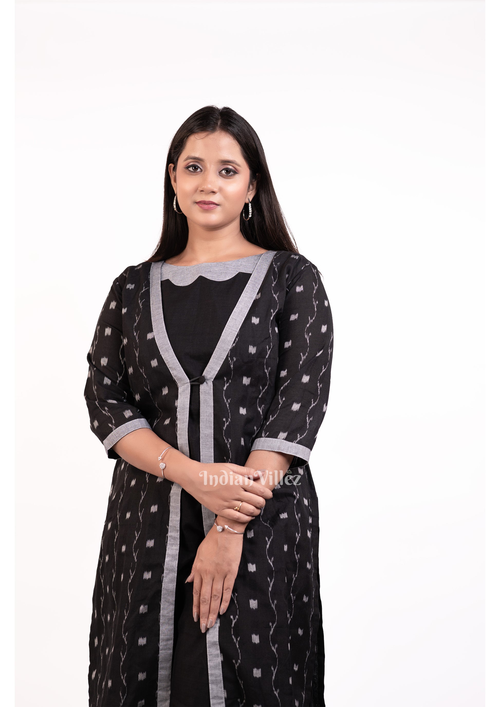 Deep Black Sambalpuri Odisha Ikat Designer Cotton Kurti  Set for Women 