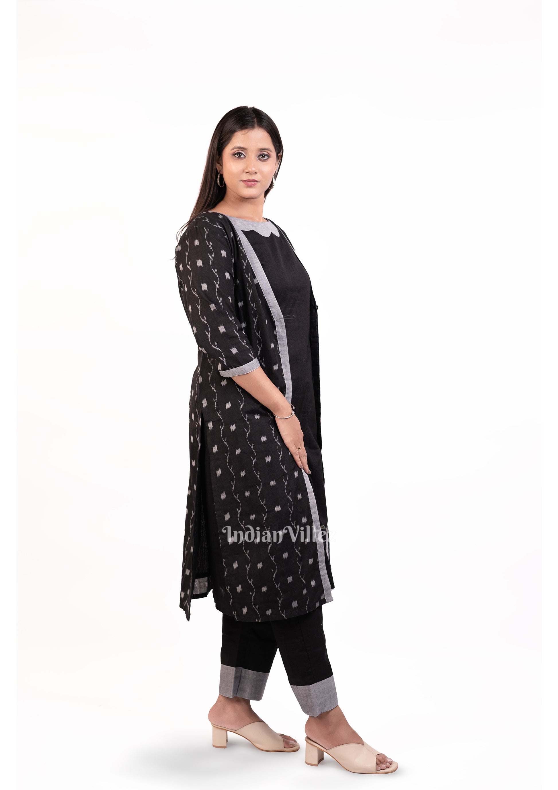 Deep Black Sambalpuri Odisha Ikat Designer Cotton Kurti  Set for Women 