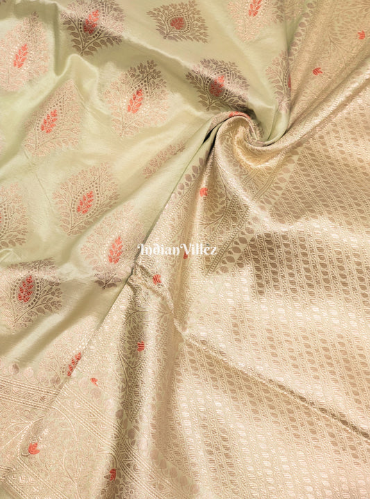 Beige Floral Motif Designer Meenakari Banarasi Silk Saree