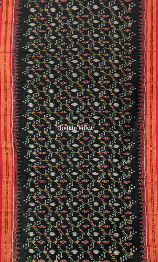 Black Red Odisha Ikat Khandua Silk Saree