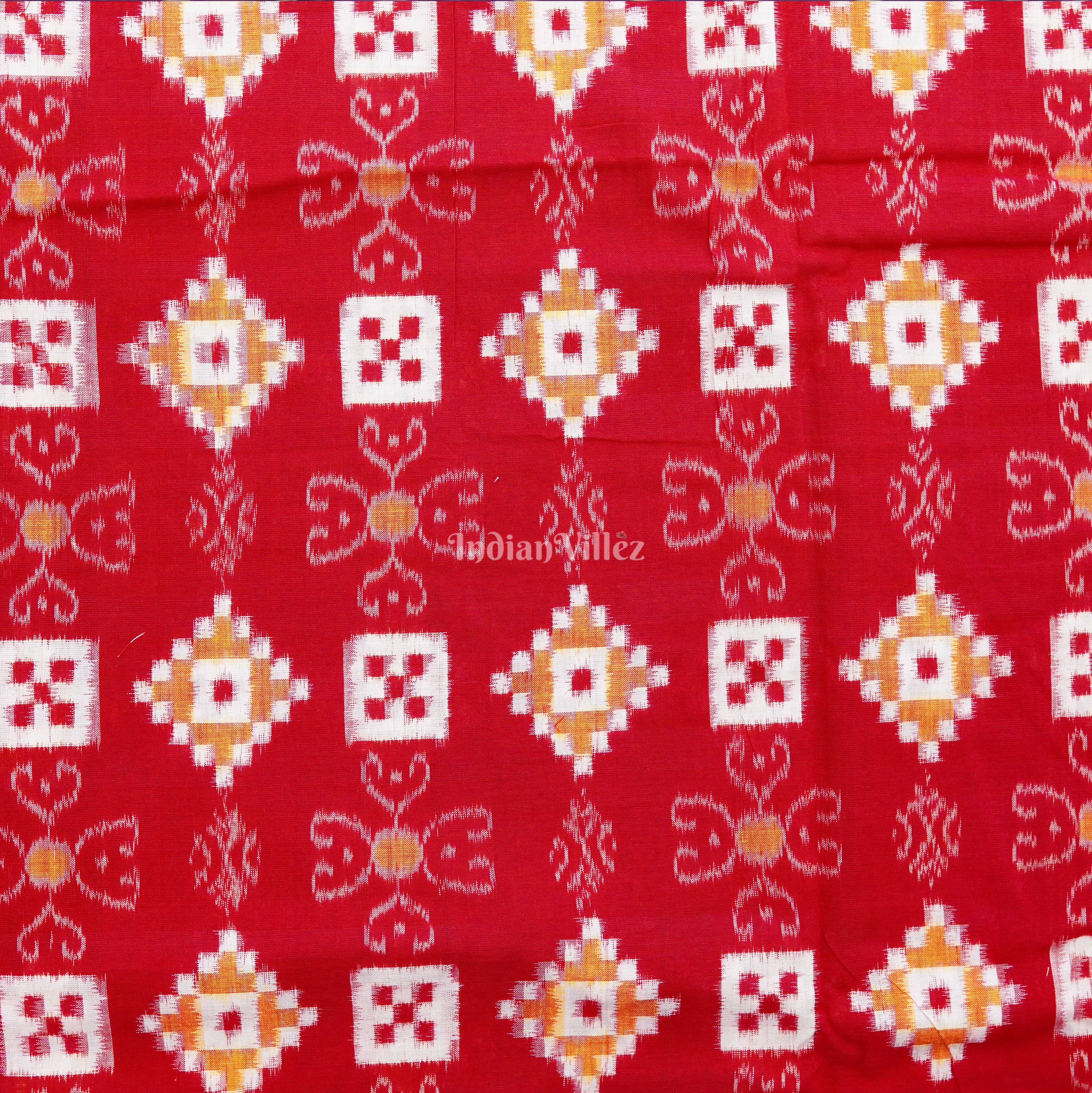 Red Pasapali Theme Sambalpuri Ikat Cotton Fabric