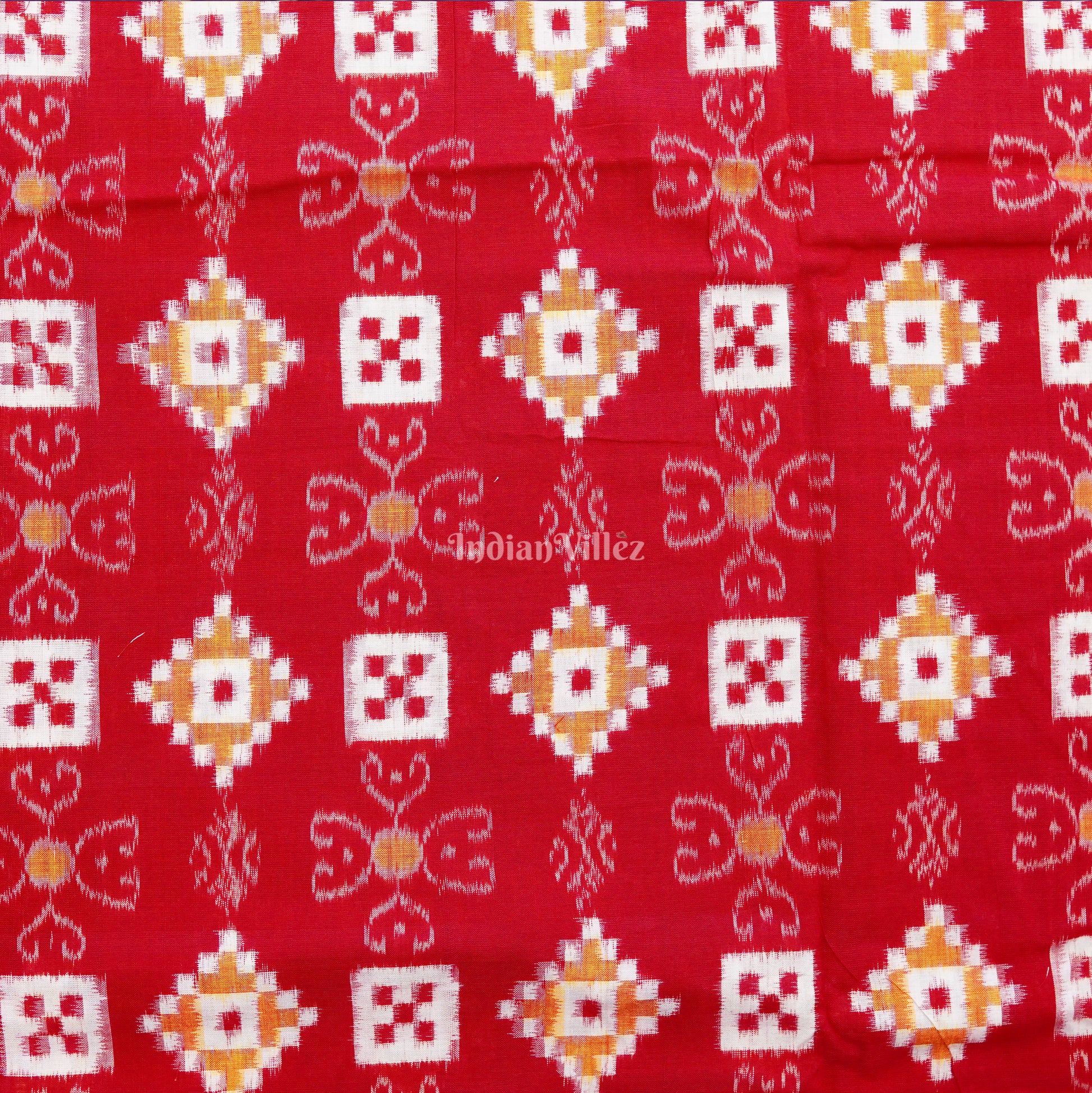 Red Pasapali Theme Sambalpuri Ikat Cotton Fabric