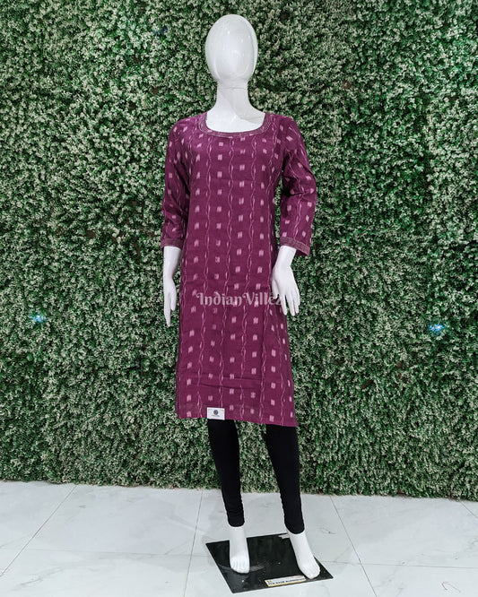 Mulberry Purple Sambalpuri Tipa design Odisha Ikat Designer Cotton Kurti for Women