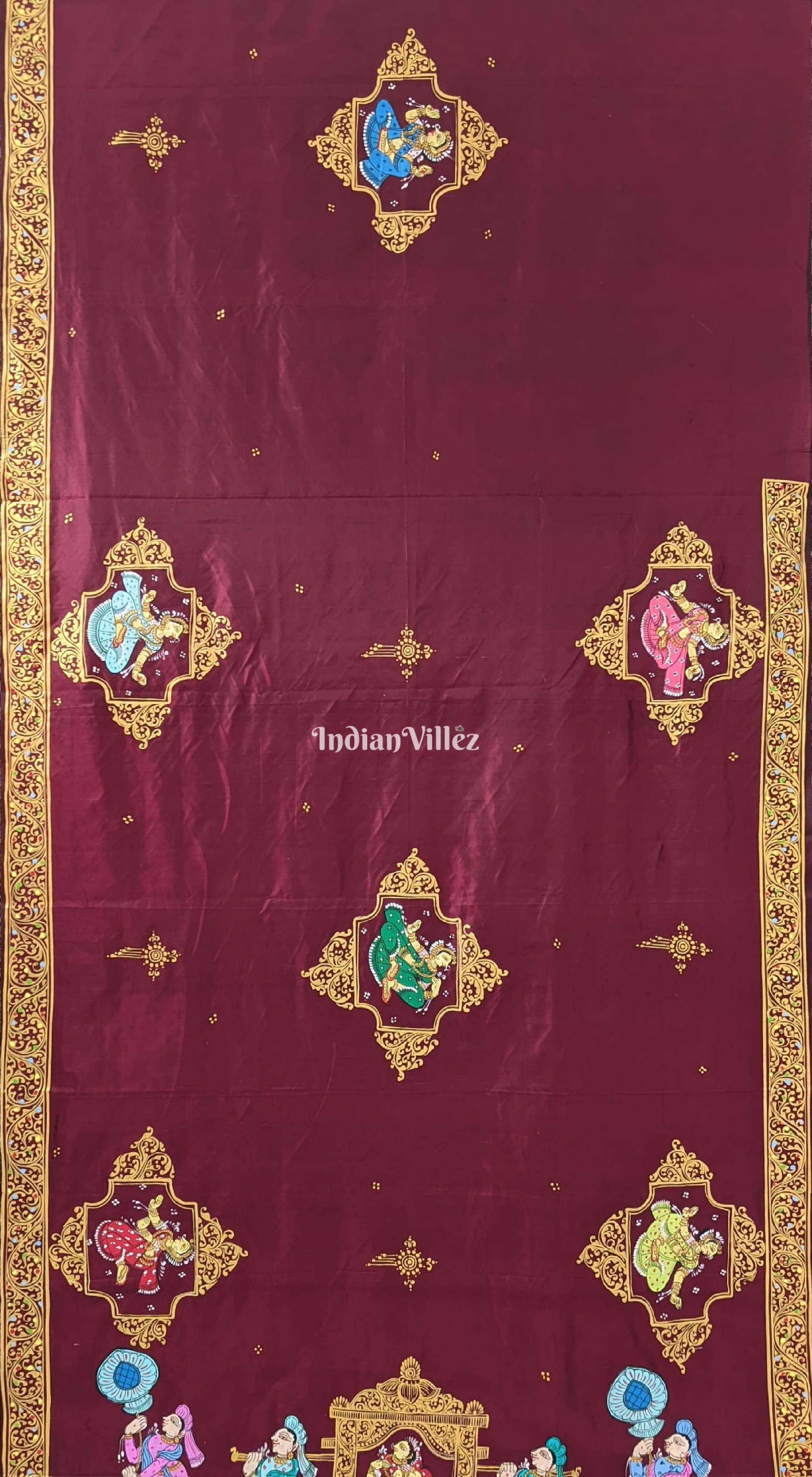 Maroon Doli Barat & Nartaki Theme Pattachitra Silk Saree