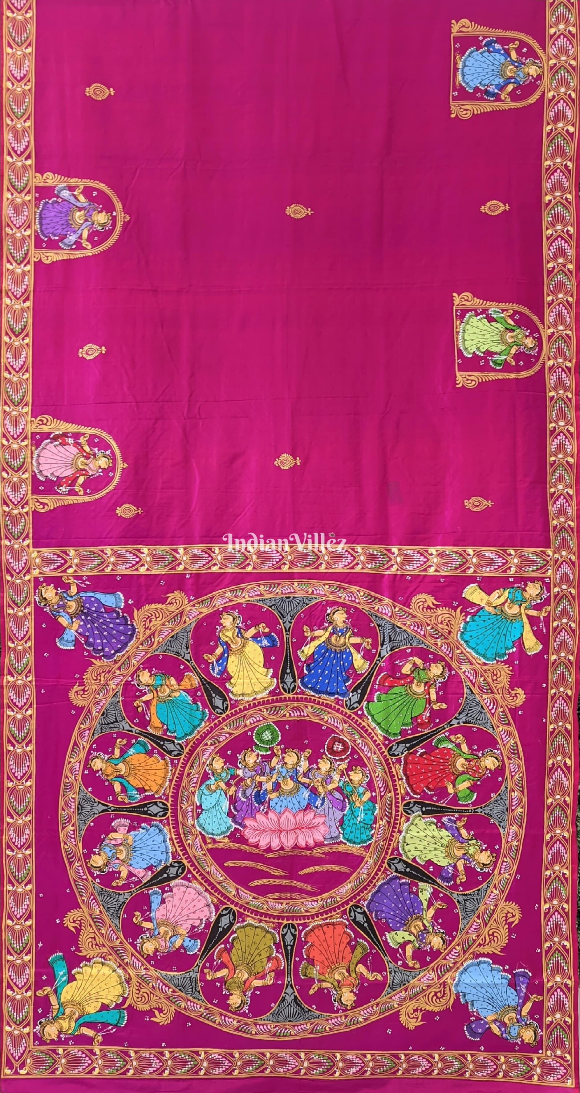 Magenta Nartaki Chandua Theme Pattachitra Silk Saree