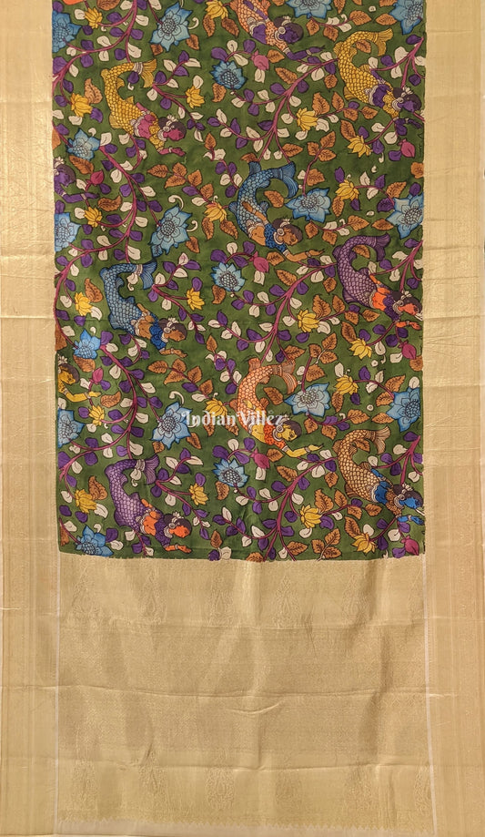 Multicolour Hand Painted Kanjivaram Silk Kalamkari Saree