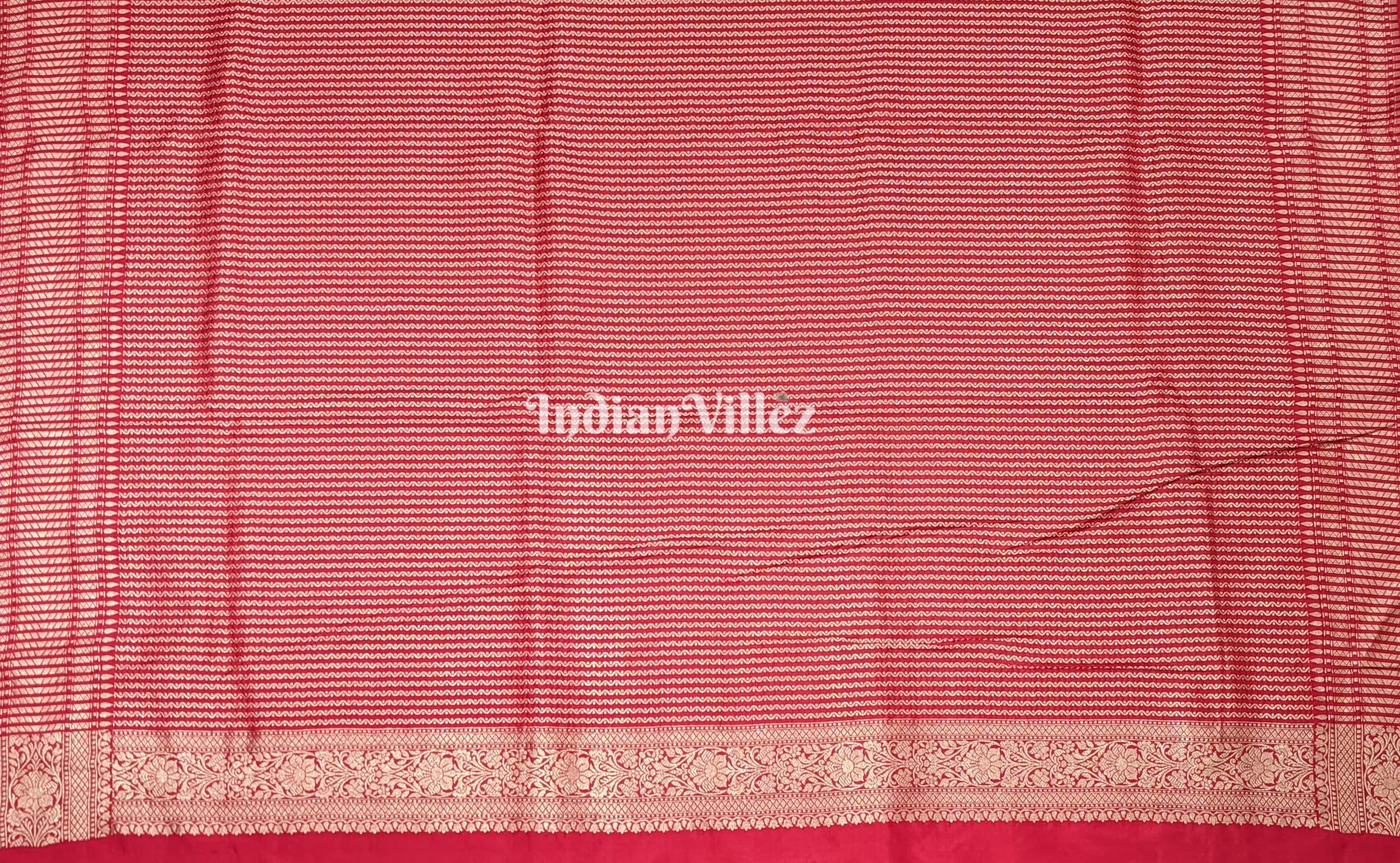 Red Floral Theme Banarasi Katan Saree