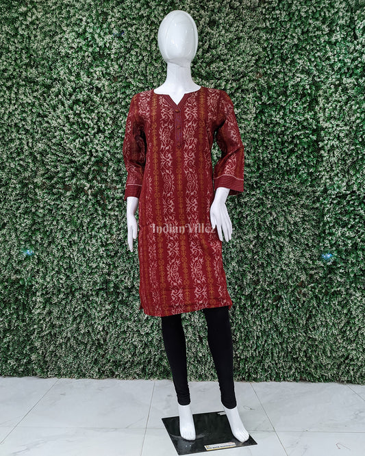 Maroon Sambalpuri Odisha Ikat Designer Cotton Kurti for Women