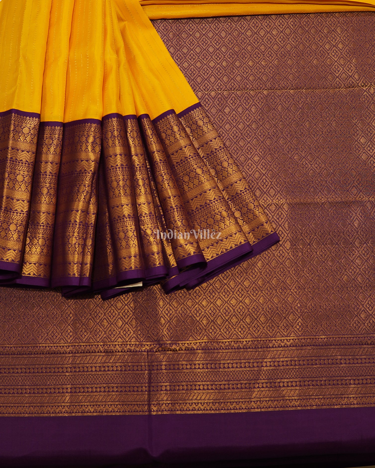 Yellow with Purple Pure Kanjivaram Silk Saree