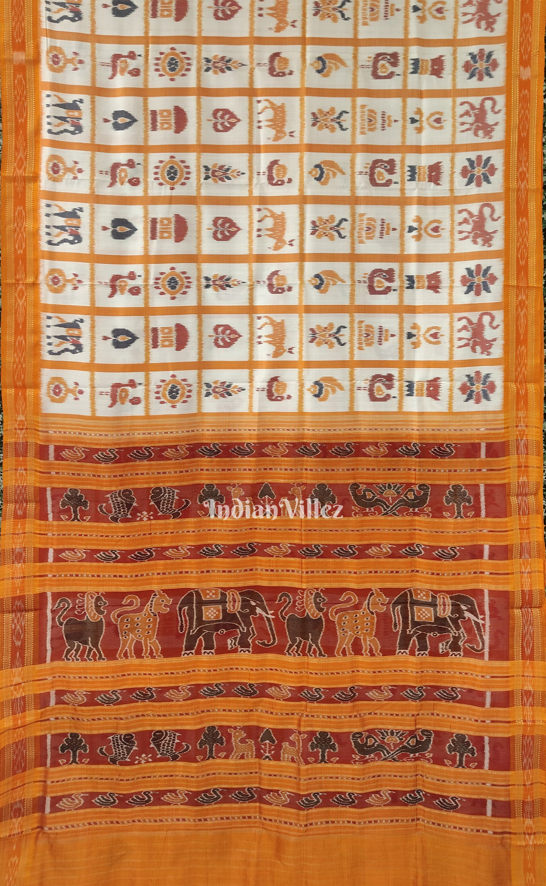 White Odisha Ikat Nabakothi Khandua Silk Saree