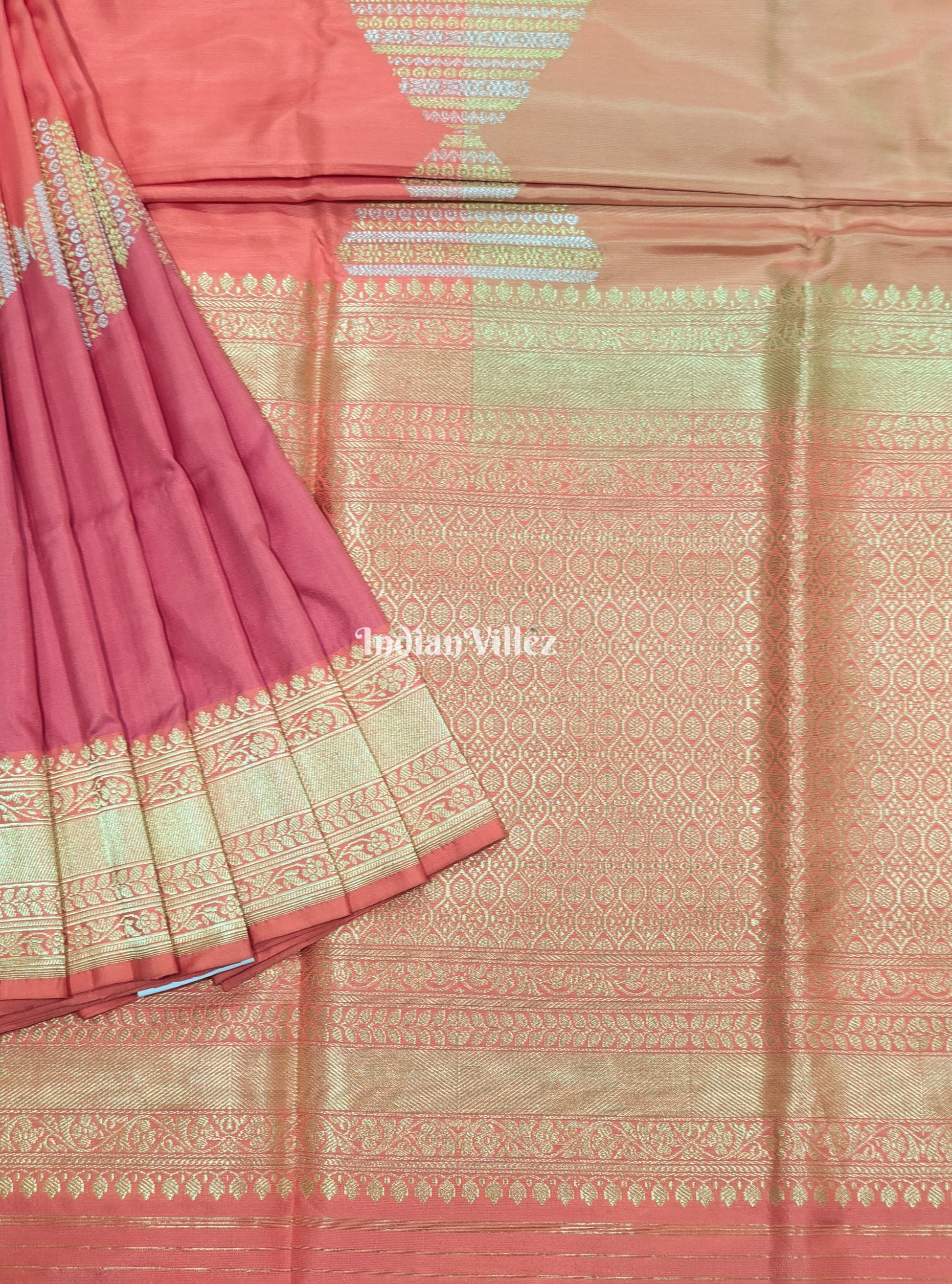 Peach Pink Banarasi Katan Silk Saree