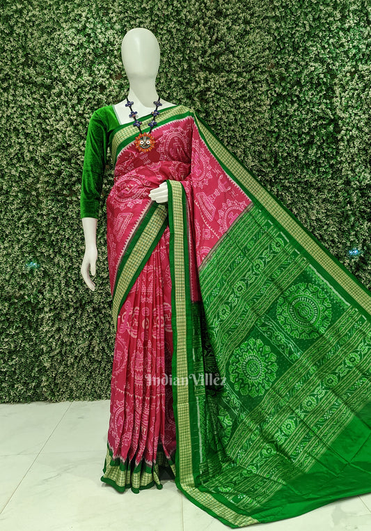 Rani Pink with Green Sambalpuri Silk Saree