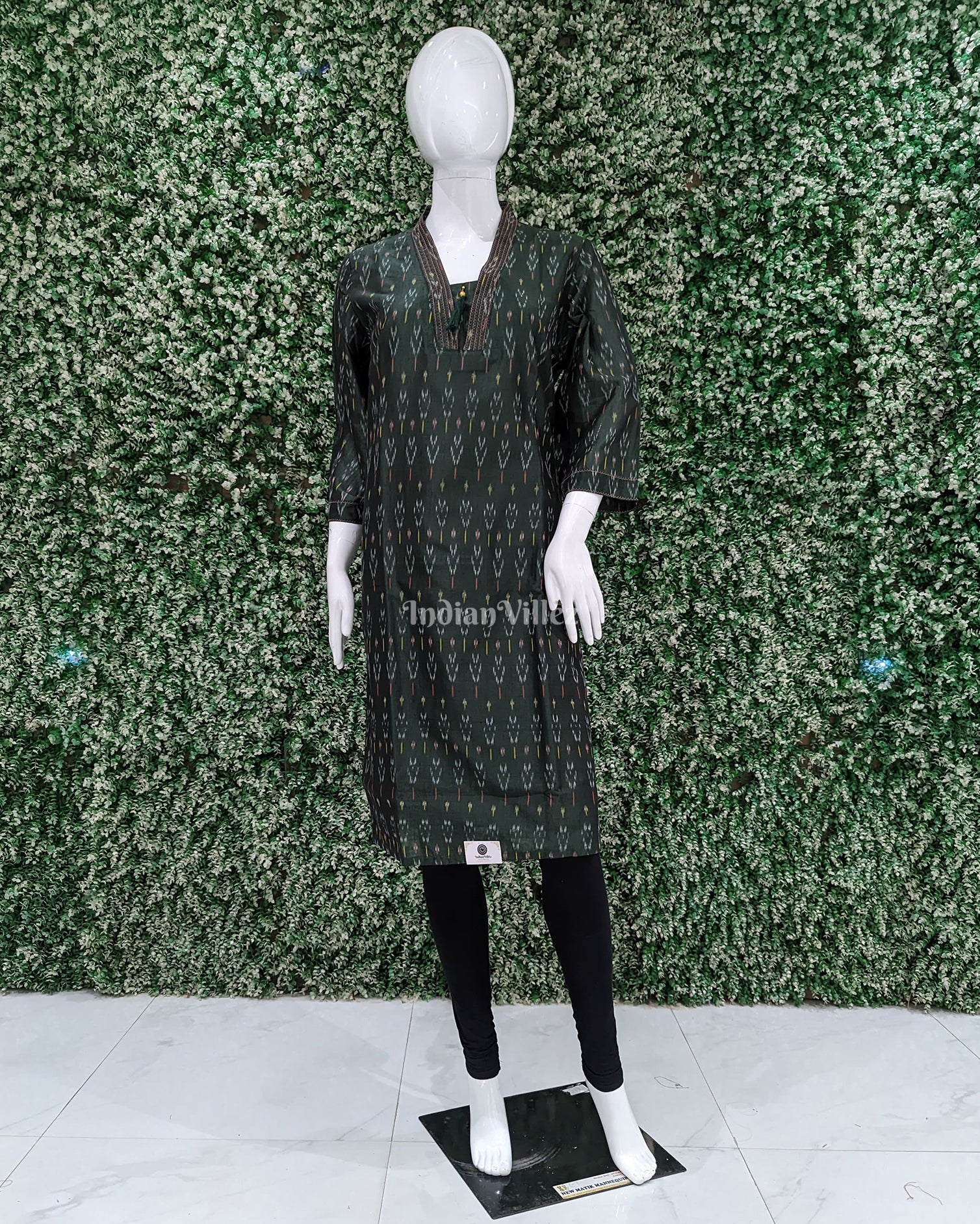 Green Pochampally Ikat Designer Cotton Kurti