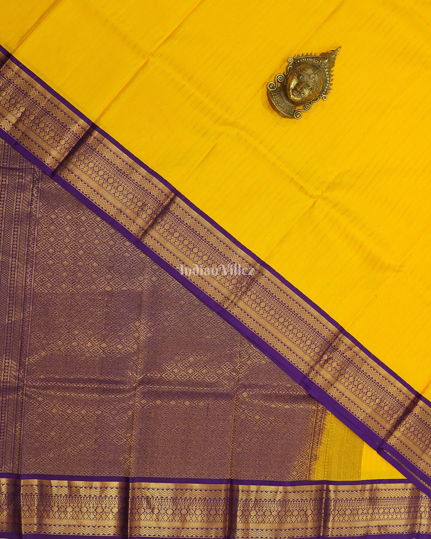 Yellow with Purple Pure Kanjivaram Silk Saree