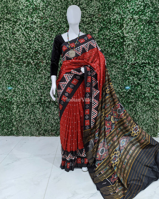 Red Single Butta Border Pasapali Contemporary Silk Saree