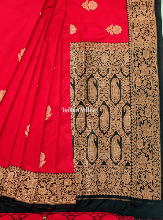 Red Black Pure Banarasi Katan Silk Saree