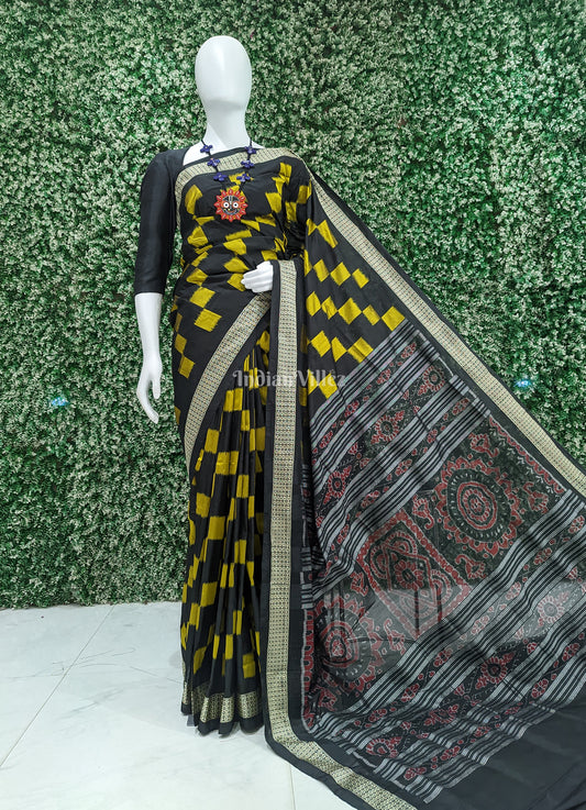 Golden Black Sambalpuri Silk Saree