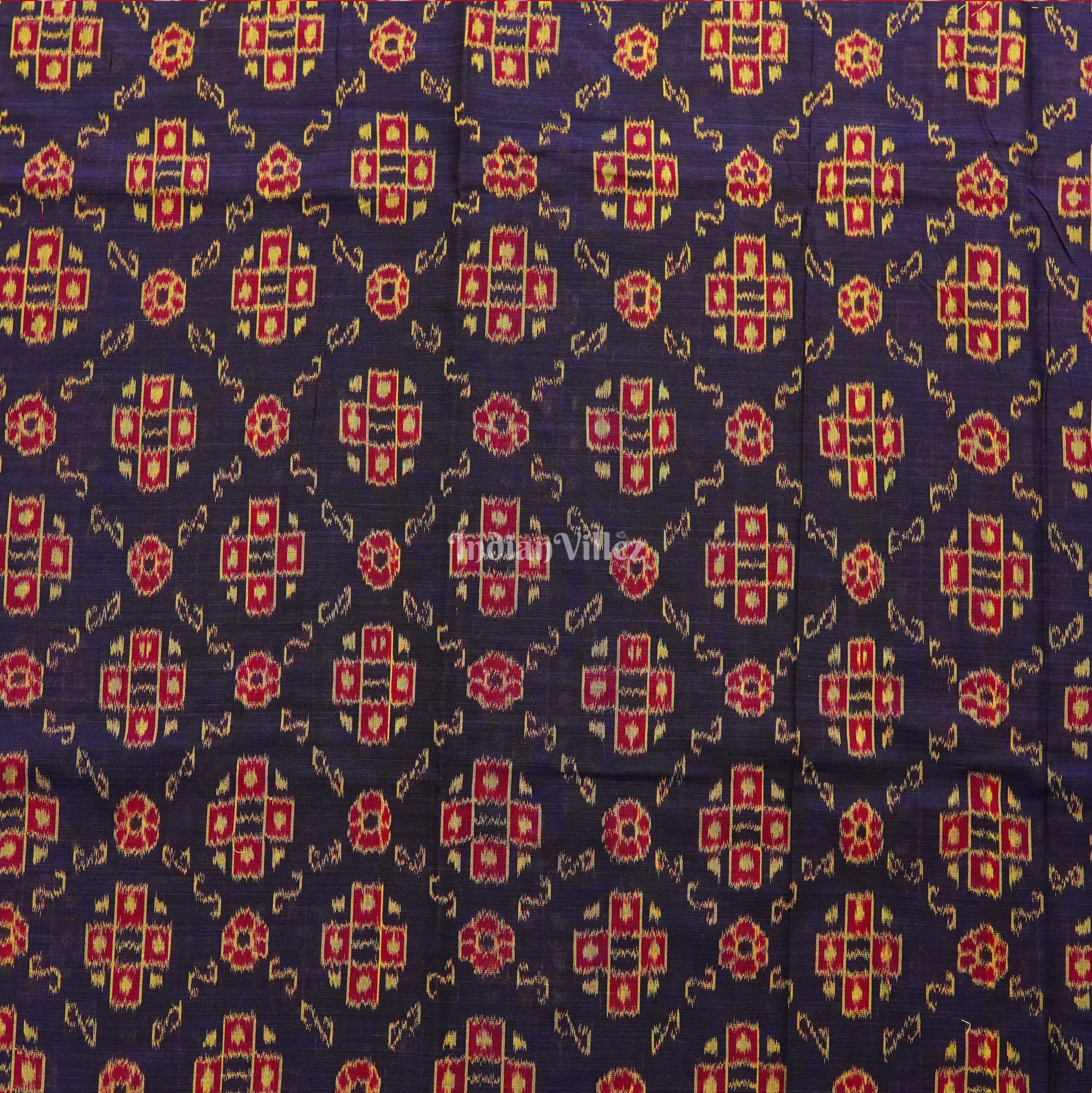 Blue Pasapali Design Sambalpuri Ikat Cotton Fabric