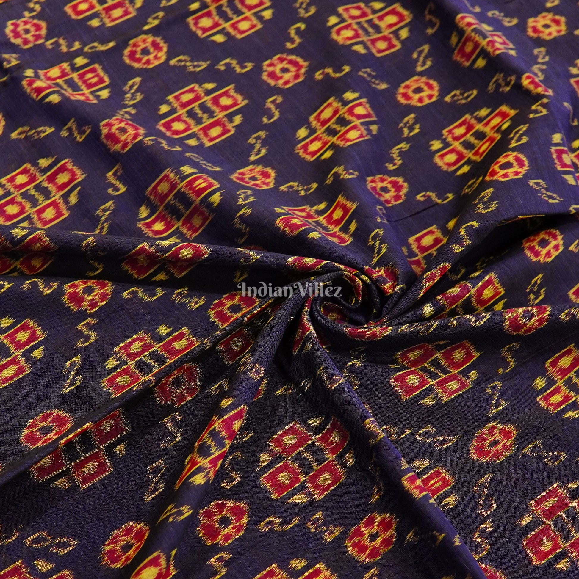 Blue Pasapali Design Sambalpuri Ikat Cotton Fabric