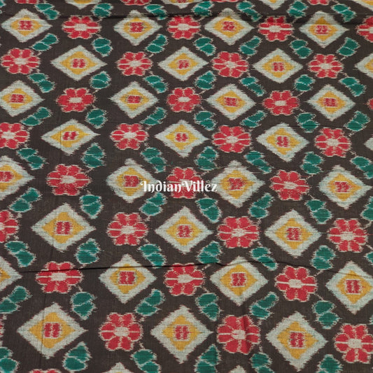 Black Flower Design Sambalpuri Cotton Fabric