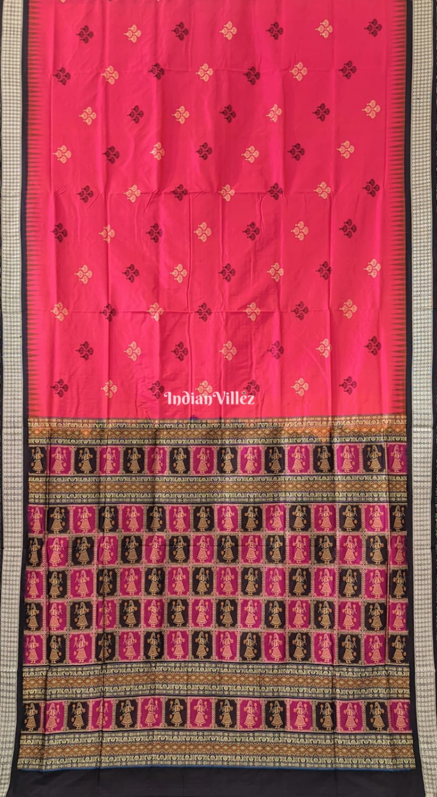 Red Sambalpuri Silk Saree with Mushroom Motif & Nartaki Anchal