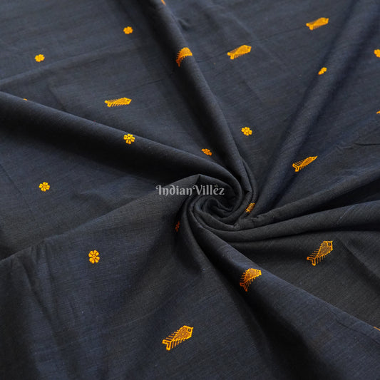 Blue Fish & Flower Motif Bomkai Cotton Fabric