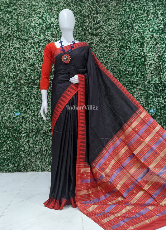 Black With Red Kumbha Odisha Handloom Sambalpuri Silk Saree